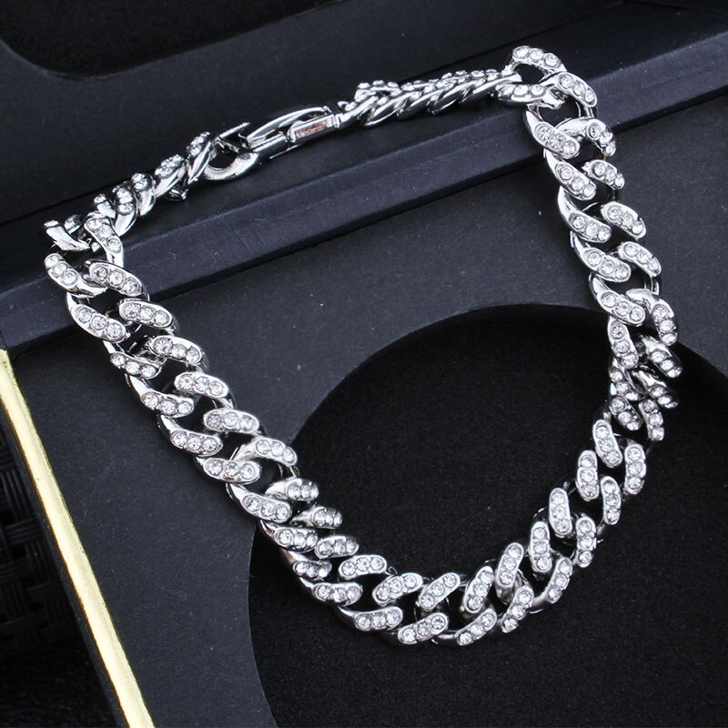 Hip Hop Bling Iced Out Men's Rapper Bracelet Full Rhinestone Pave With Miami Cuban Link Chain Bracelet for Men Jewelry