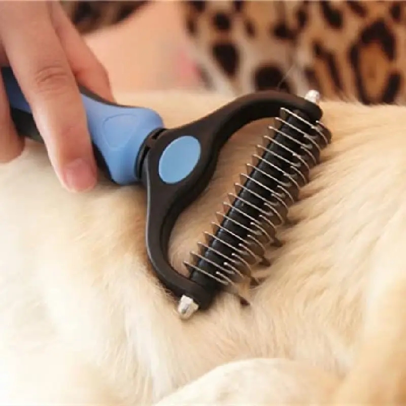 Enthaarungsbürste für Hunde, professionelle Haustier-Haarausfallbürste für Hunde, Katzen, Fellknotenschneider, doppelseitiger, sauberer Kamm für sterben Tierpflege