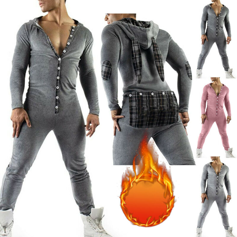 Mannen Volwassen Een Stuk Pyjama Rompertjes Non Footed Pyjama Nachtkleding Jumpsuit Set