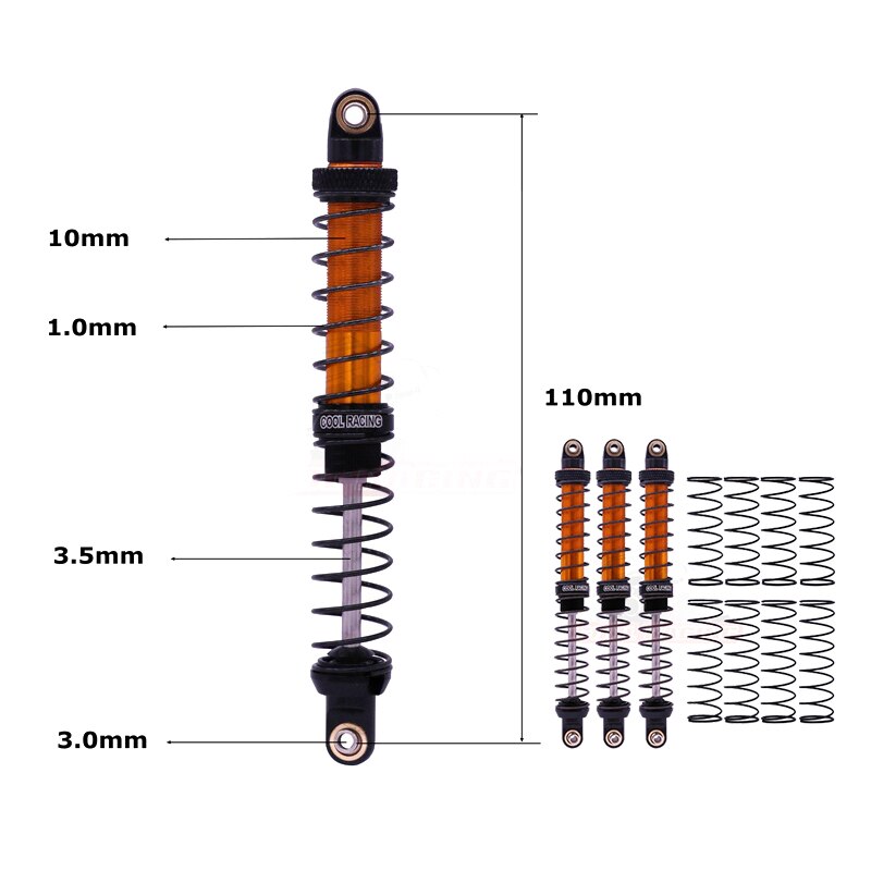 4PCS RC Rock Crawler Metal Shock Absorbers - 70-120mm - for AXIAL SCX10 D90 CC01 TRX-4 Trucks: 110mm