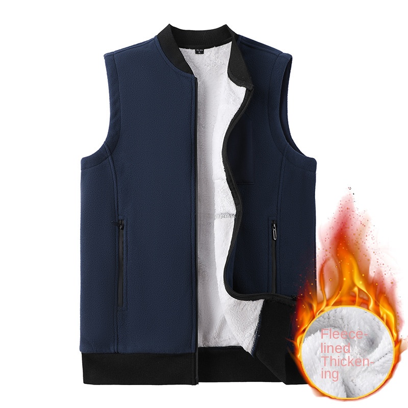 Heren wintervest mouwloos opstaande kraag effen kleur fleece dik warm houden plus maat nekbescherming wintervest voor dagelijks gebruik: 8XL / Blauw