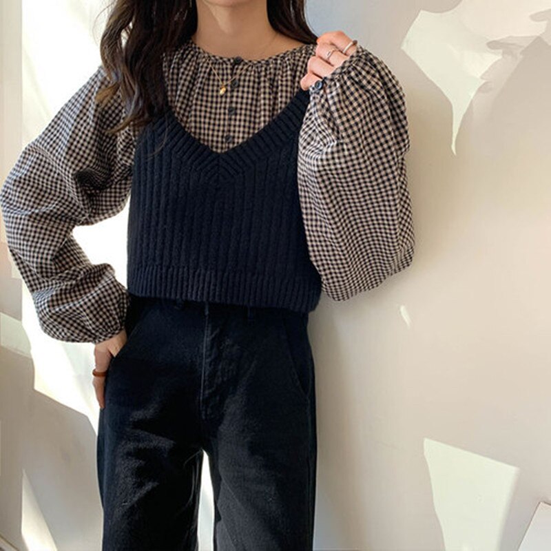 Chaleco de punto sin mangas de estilo coreano para mujer, suéteres y jerséis para mujer, 3 colores, primavera y otoño (X1167)