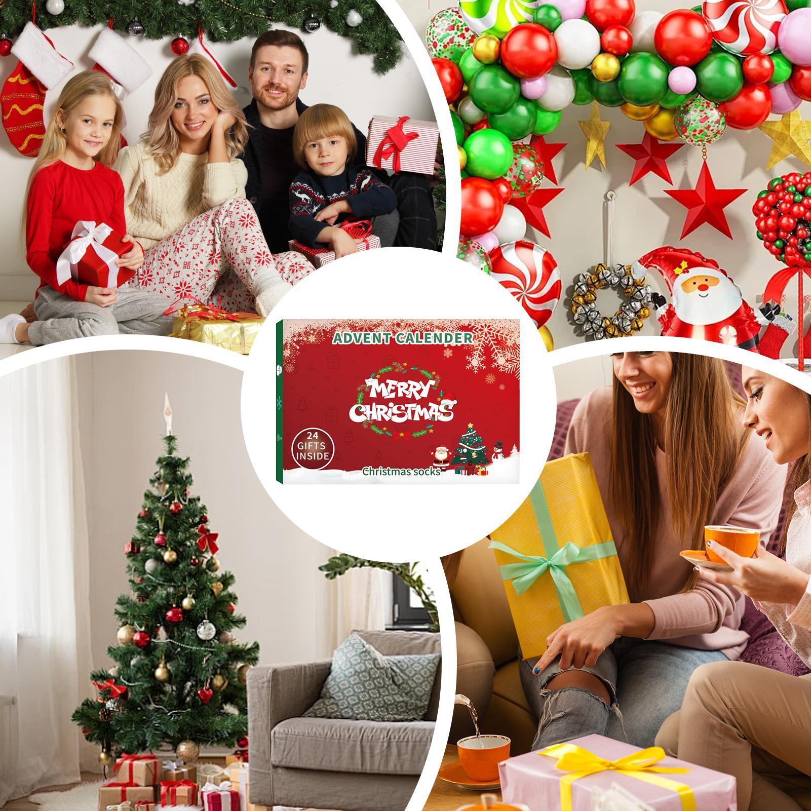 Weihnachtsstrumpf, Adventskalender, 24 Tage Countdown, 24 Tage Advent-Box-Socken, Weihnachtssocken für Jungen, Mädchen, Männer, Frauen
