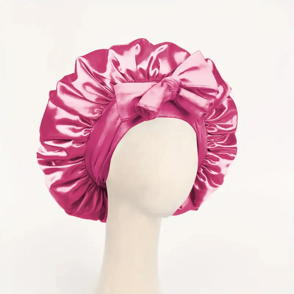 Gorro de satén Gorro de seda Bonne ajustable para dormir Gorro para el pelo con banda para atar Gorros para mujeres y hombres: Rosa