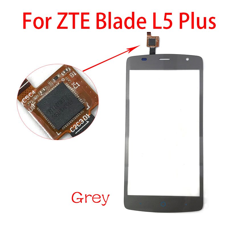 For ZTE Blade L2 L3 L4 L5 Plus Touch Screen Glass Panel Digitizer Sensor Touchpad Front Glass Panel Repair Spare Parts: L5 Plus gray