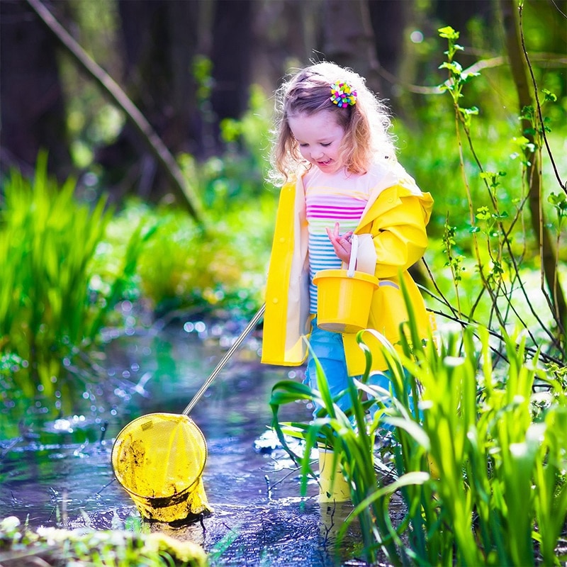 2X Catching Catching Butterfly Net Fishing Net Bag Stainless Steel Telescopic Fishing Net Tool Green &amp; Red