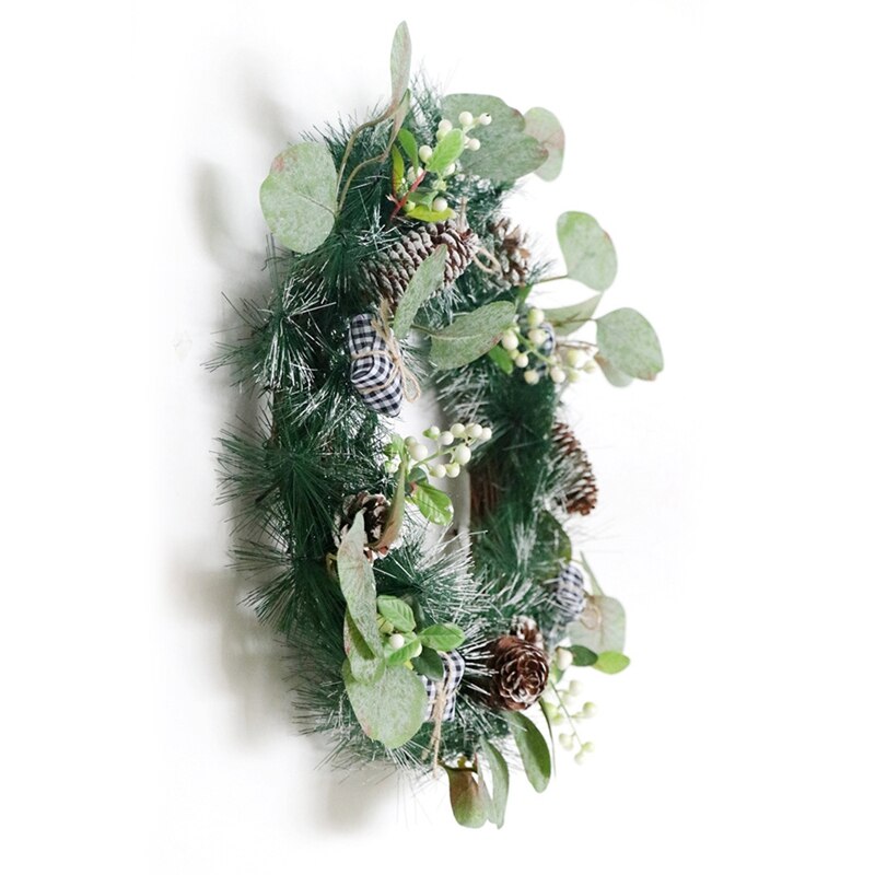 Artificial Christmas Pine Wreath With Decorative Box Pinecone Berries For Front Door Wall Window Home Decoration