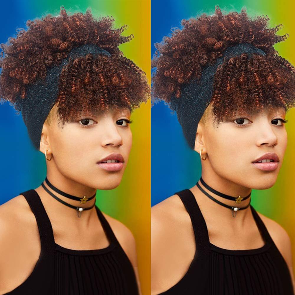 Afro Puff Turban Synthetic Wig Short Kinky Curly Headwrap Drawstring Wrap-wig 2 in 1 Updo Head-Wrap Wig for Black Women: K4