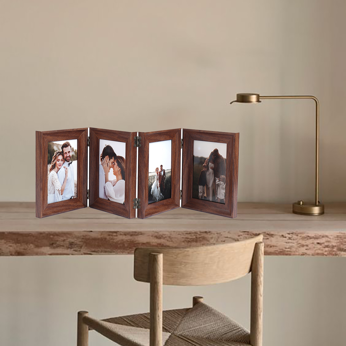 Vikbar Fotoram 4x6" - 4 Vikningar - Flera Foton - Bordsdisplay