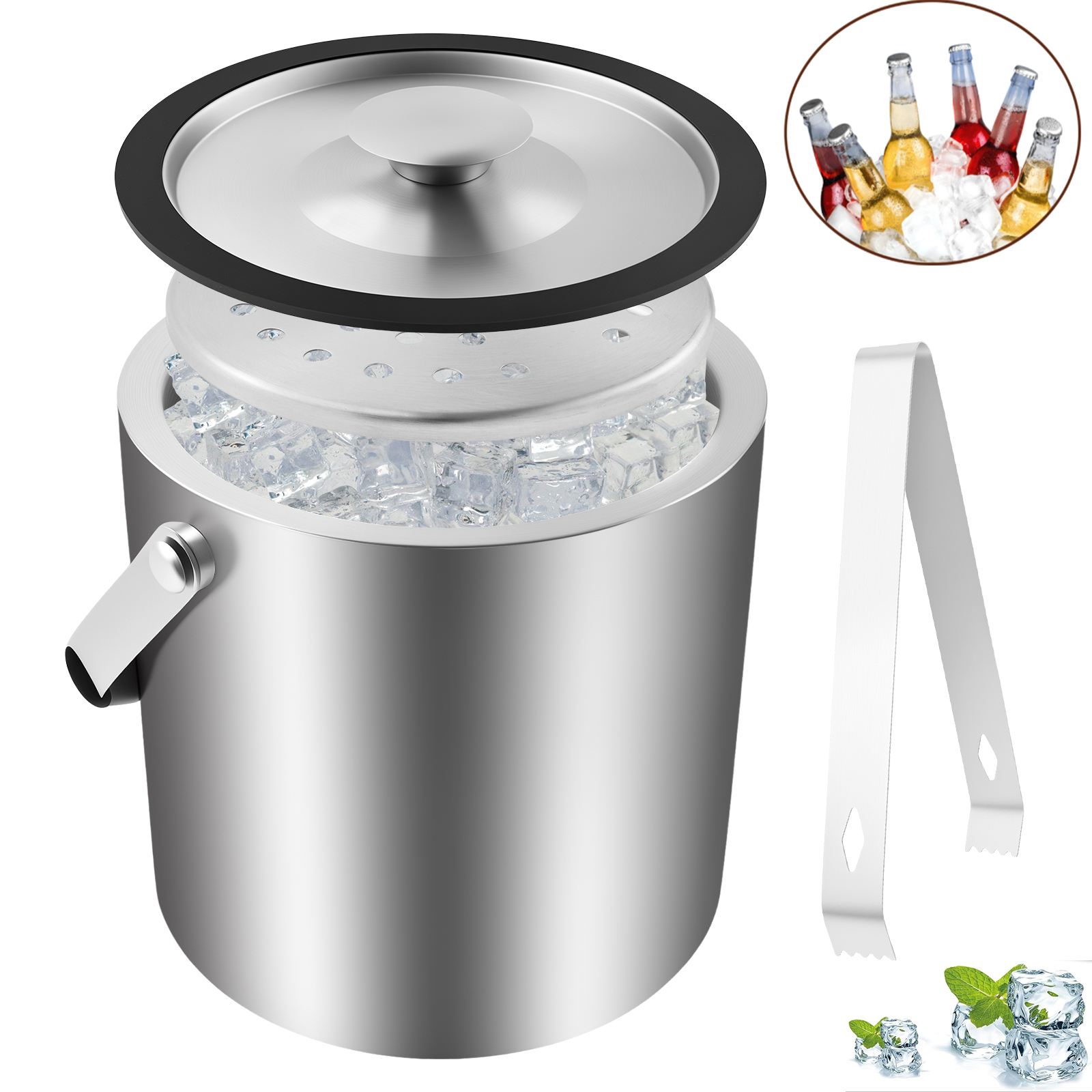 Cubo de hielo de doble pared de acero inoxidable, cubo de hielo para el hogar, cocina, Bar, fiestas, enfriamiento de cerveza, enfriador de champán, accesorios de Bar