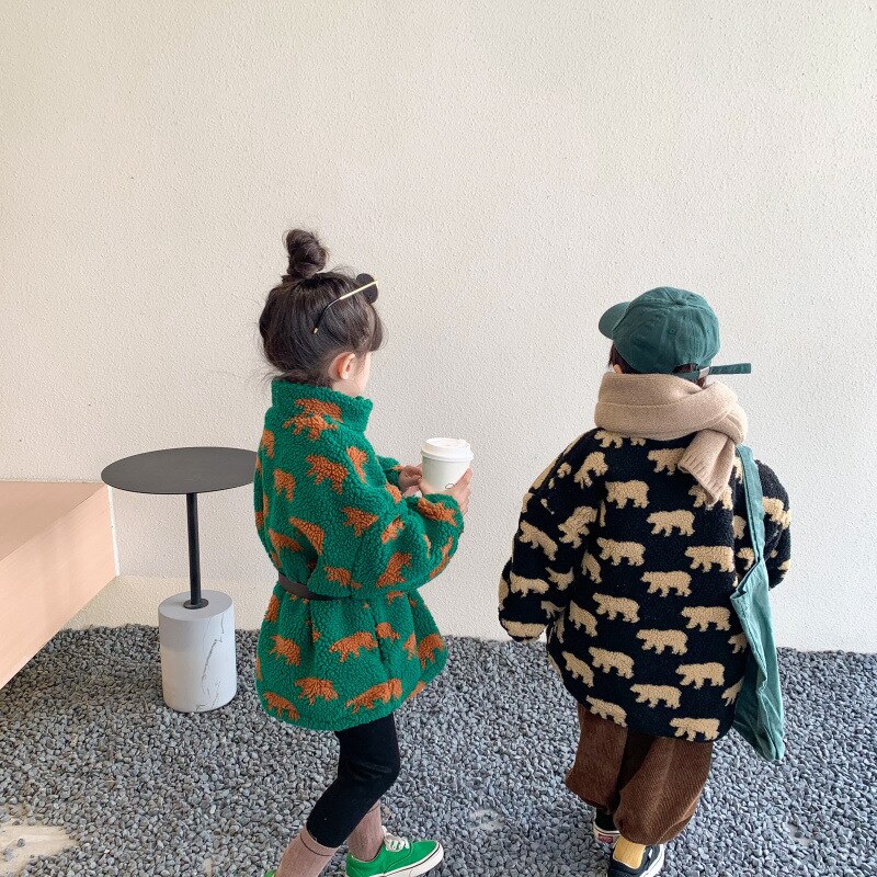 Abrigo grueso de lana con cremallera para niños, ropa de para niñas de 1 a 9 años, coreana, invierno, 7511G,