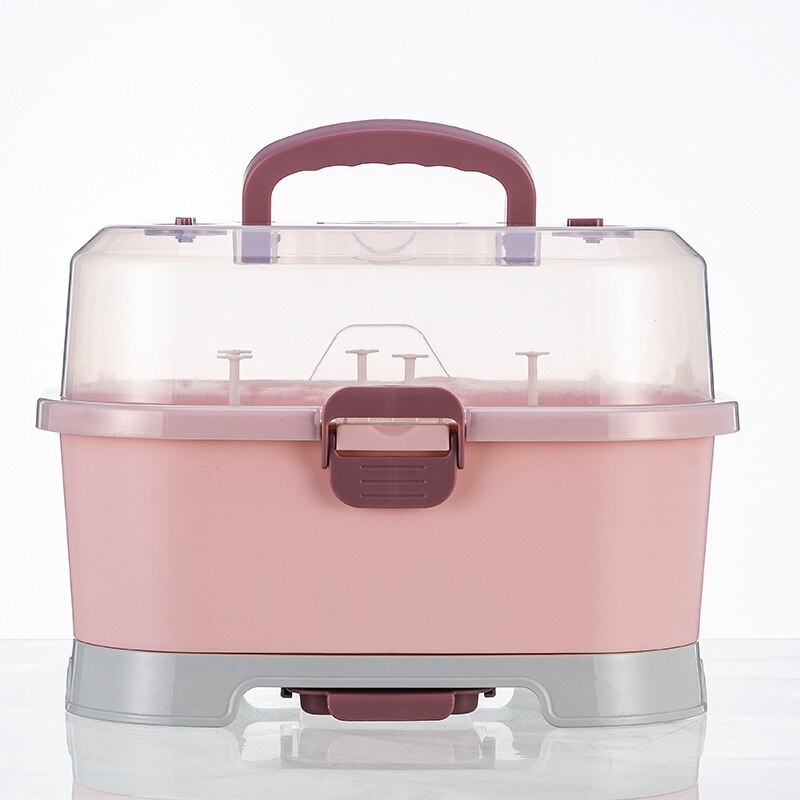 Étagère de séchage pour biberons, grande boîte de rangement pour biberons, organisateur avec couvercle, organisateur d&#39;armoire de cuisine Portable: Rose