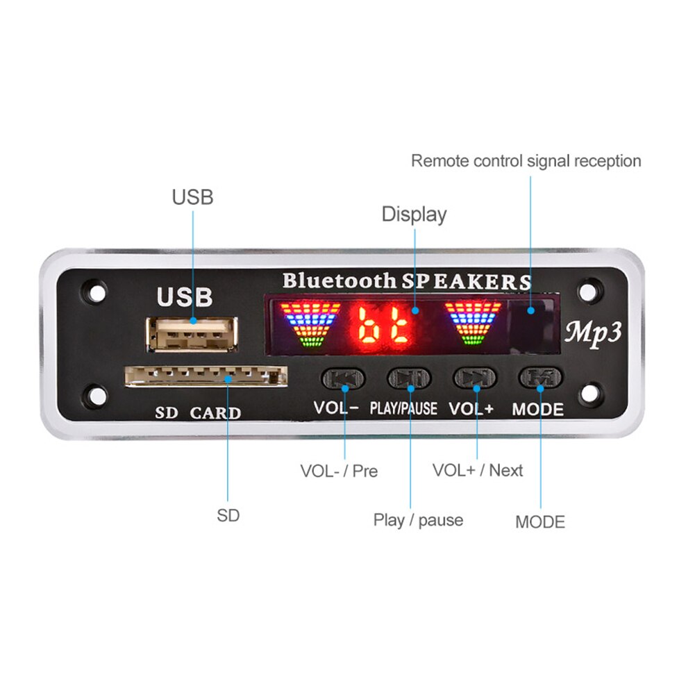 Bilhögtalare fm radio säkerhet digitalkort trådlös bluetooth  mp3 dekodermodul