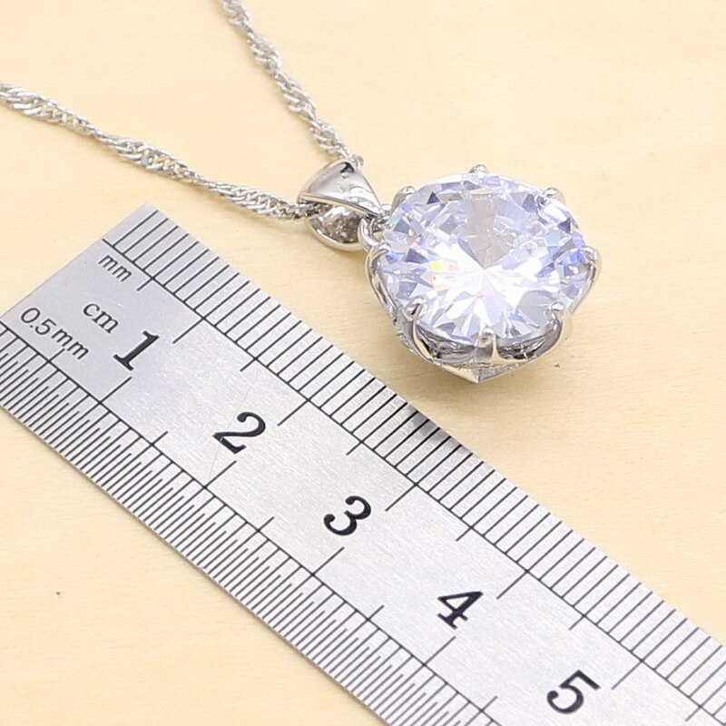 Populære hvide zirkon 925 sølv smykkesæt til kvinder armbånd halskæde øreringe ring vedhængsæske