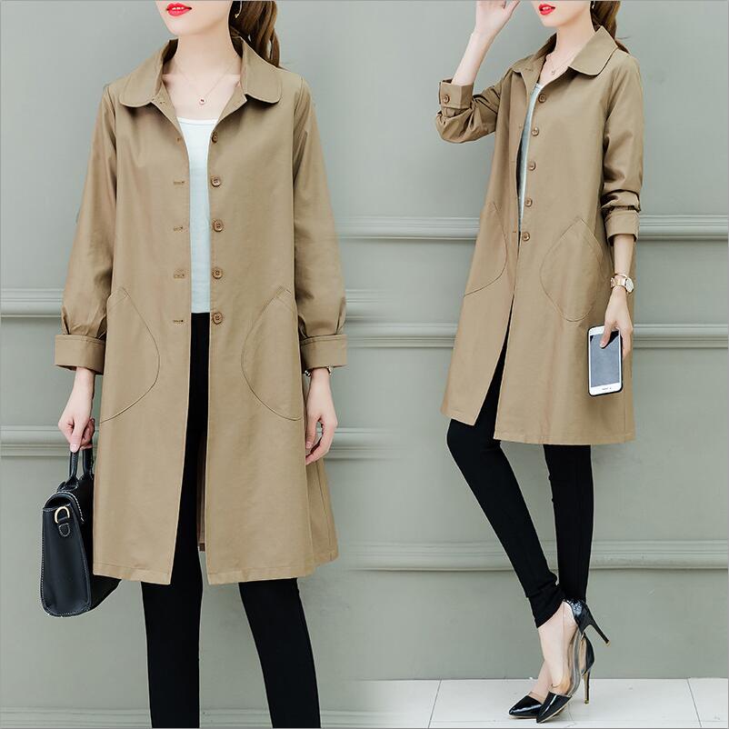 Kvinder trenchcoat forår efterår kvindelig løs tynd lang trench kontor dame vindjakke business overtøj toppe: Khaki / M
