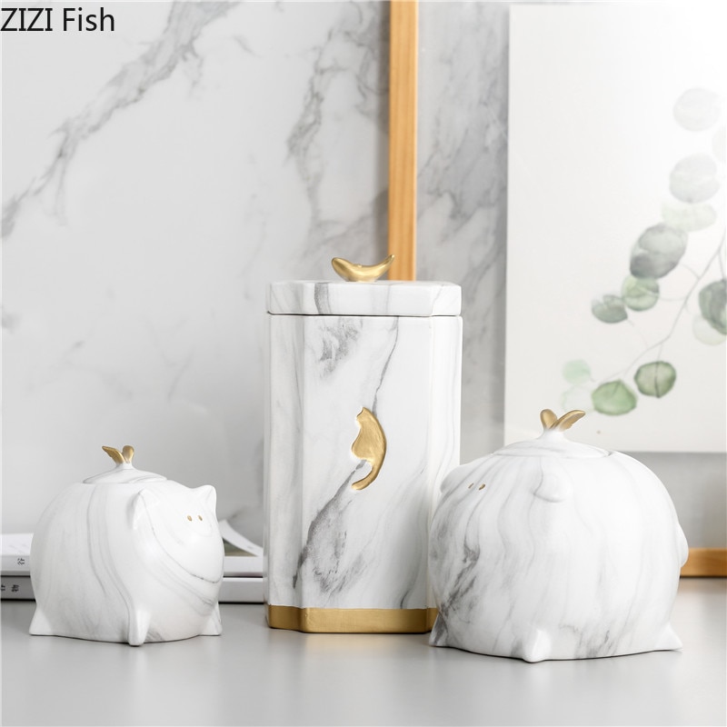 Tarro de almacenamiento de cerámica sellada de imitación de mármol para especias, recipiente de té y café, botella de contenedor de alimentos con tapa para organizador de cocina