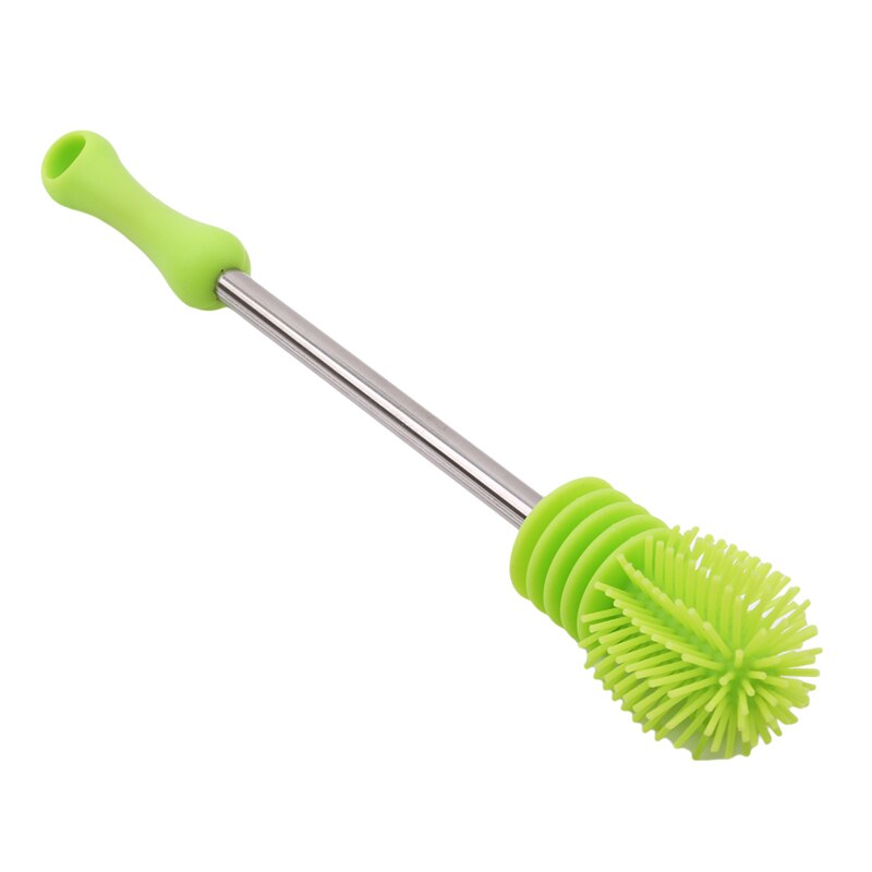 Cepillo de limpieza de botellas con mango largo de silicona, cepillo para limpieza de botellas, taza de limpieza multifuncional, cepillo para limpieza de hogar: Verde
