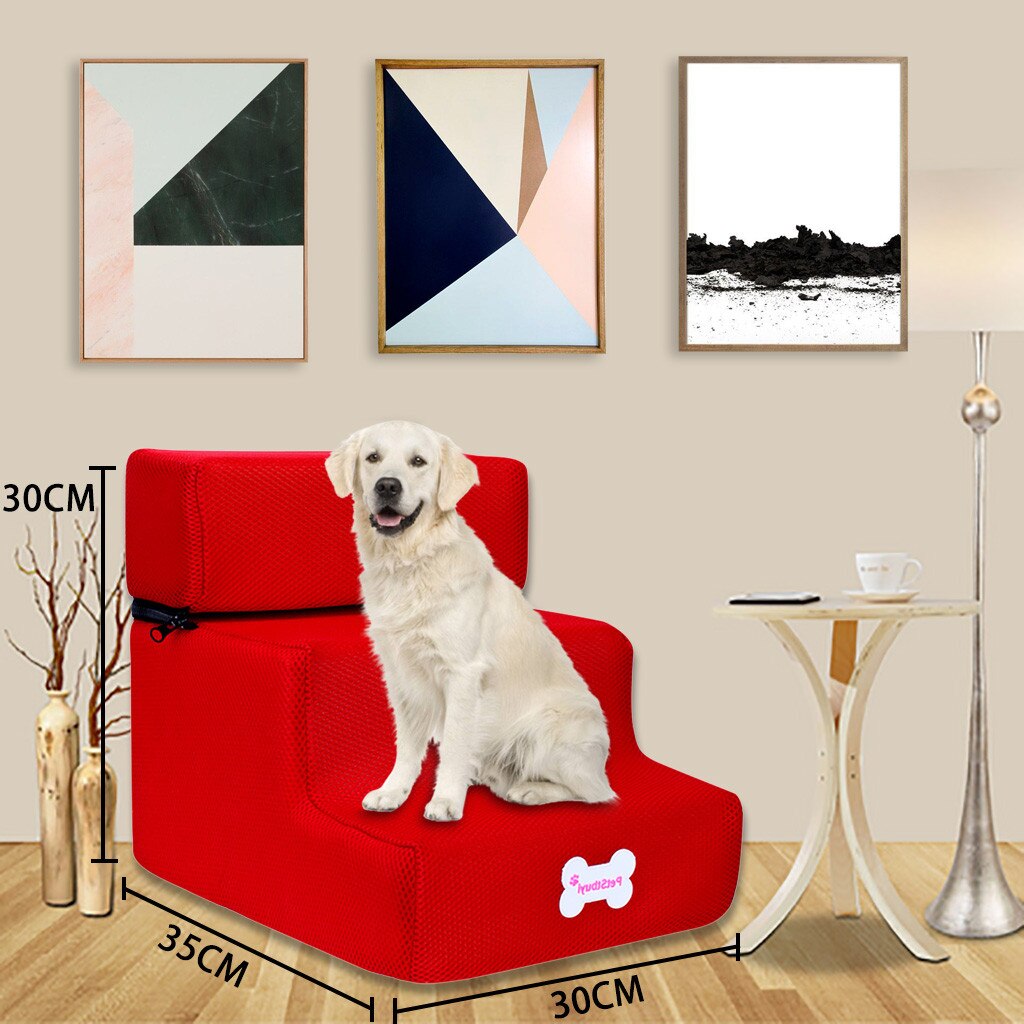 Hond Trappen Huisdier 3 Stappen Trap Voor Kleine Hond Kat Hond Huis Huisdier Oprit Ladder Anti-Slip Opvouwbare Honden bed Trappen Dierbenodigdheden: Red
