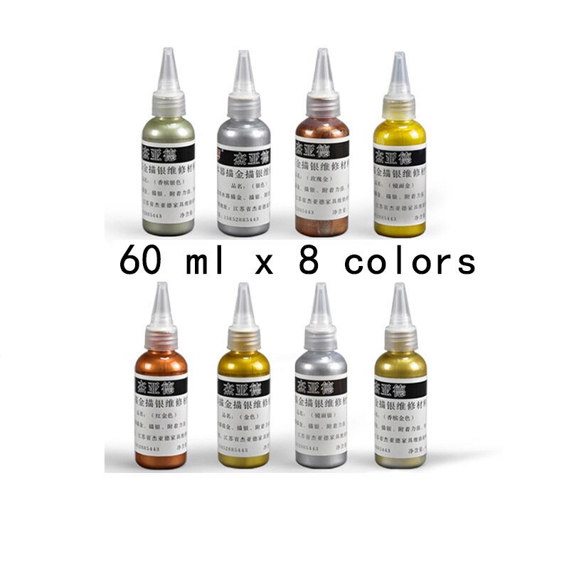 Guldfärg metallic möbler reparation färg lack lack bilmöbler guld staty vägg järn trädörrar hantverk beläggning: 60ml x8