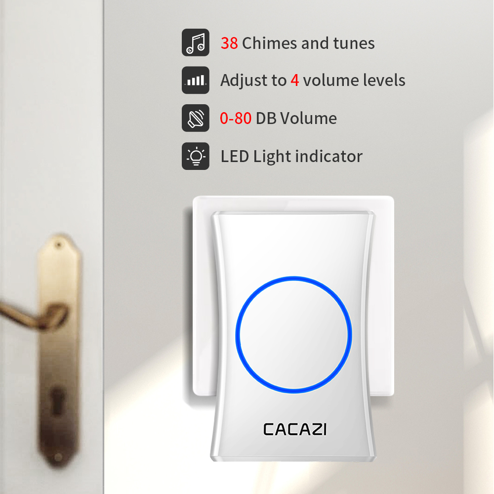 Cacazi-campainha inteligente sem fio para casa., campainha inteligente à prova d&#39;água, 300m, remoto. tomada eua, ue, ru e au. com 2 botões e 4 receptores.