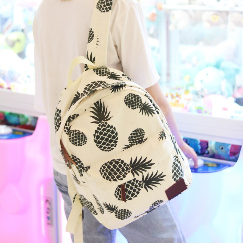 Swyivy Vrouw Rugzak Tas Ananas Print Canvas Tas Vrouwelijke Schouder Backbag College Student Schooltas Toevallige Rugzak