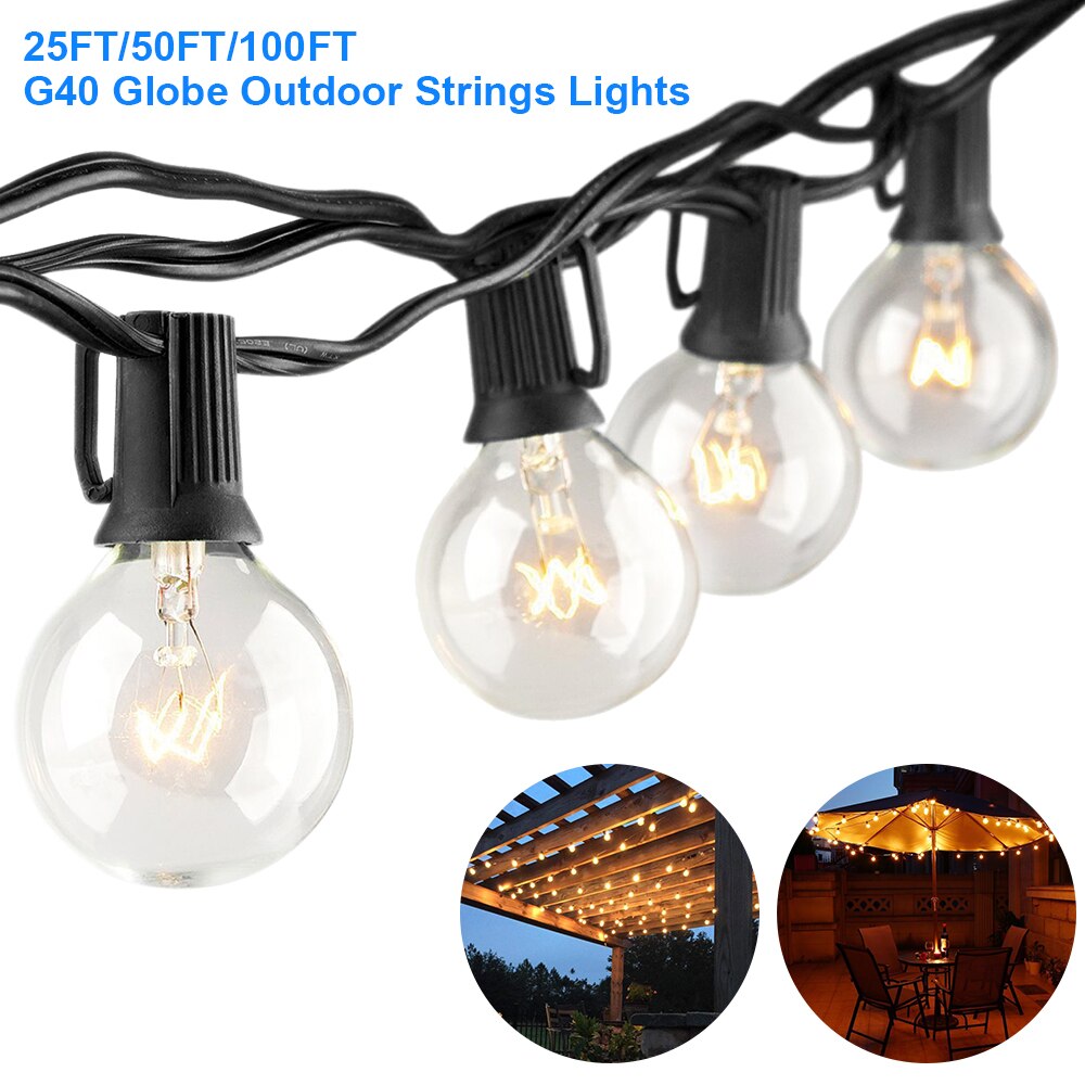 String Lights Waterproof 50FT 30FT 25FT guirnalda luces exterior G40 Fairy Garland lights Wedding Party Festibal Decoration