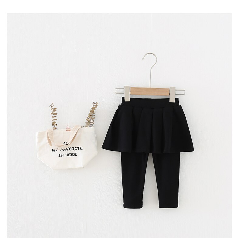 Katoenen kinderleggings voor meisjes met rok, casual broek voor kinderen, effen elastische potloodbroek, peuterbroek: Zwart / 80