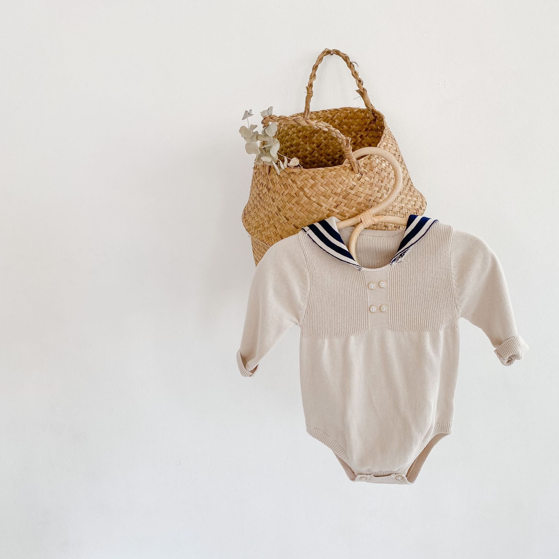Herfst Baby Jongens Kleding Baby Meisje Gebreide Bodysuit Marine Kraag Baby Kleding Puur Katoen Lange Mouw Peuter Jumpsuit: C005apricot / 24M