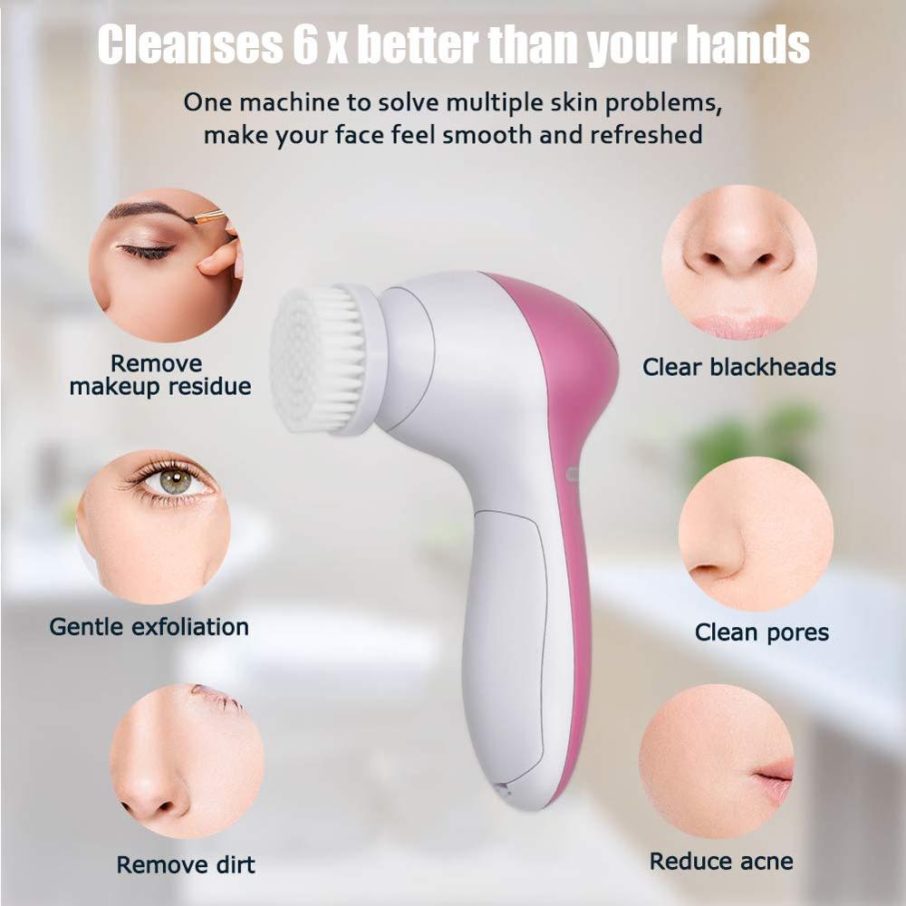 5 in 1 Elektrische Wasserdichte Gesichts Reinigung Dreh Pinsel einstellen für Tiefe Reinigung, Sanfte Peeling, Entfernen Mitesser, massieren