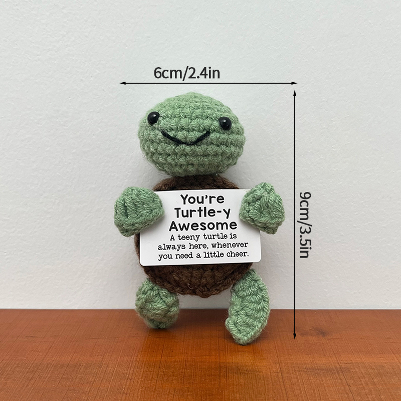 Flor de ganchillo hecha a mano, adorno de lana tejido en maceta de girasol, decoración divertida para aliviar el estrés con tarjeta positiva: Moteado