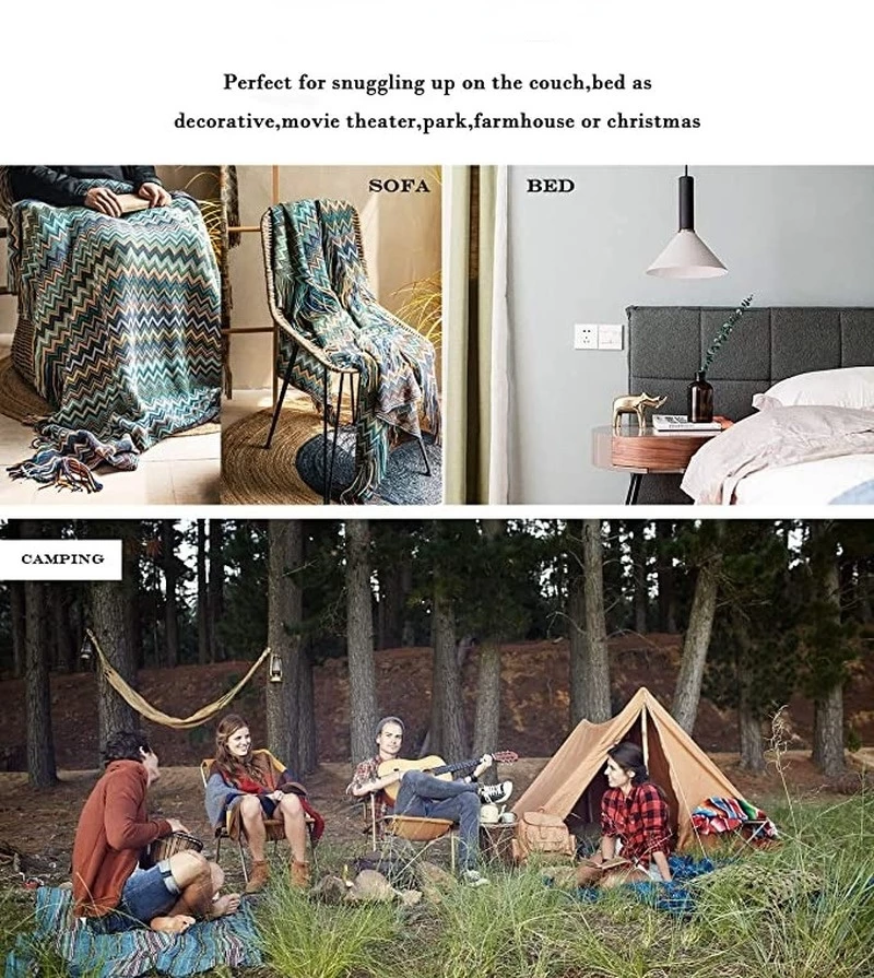 Boheme akryl strikket stribet tæppe blødt plaid tæppe sofa dekorative tæpper med kvast tæpper til sengetæppe