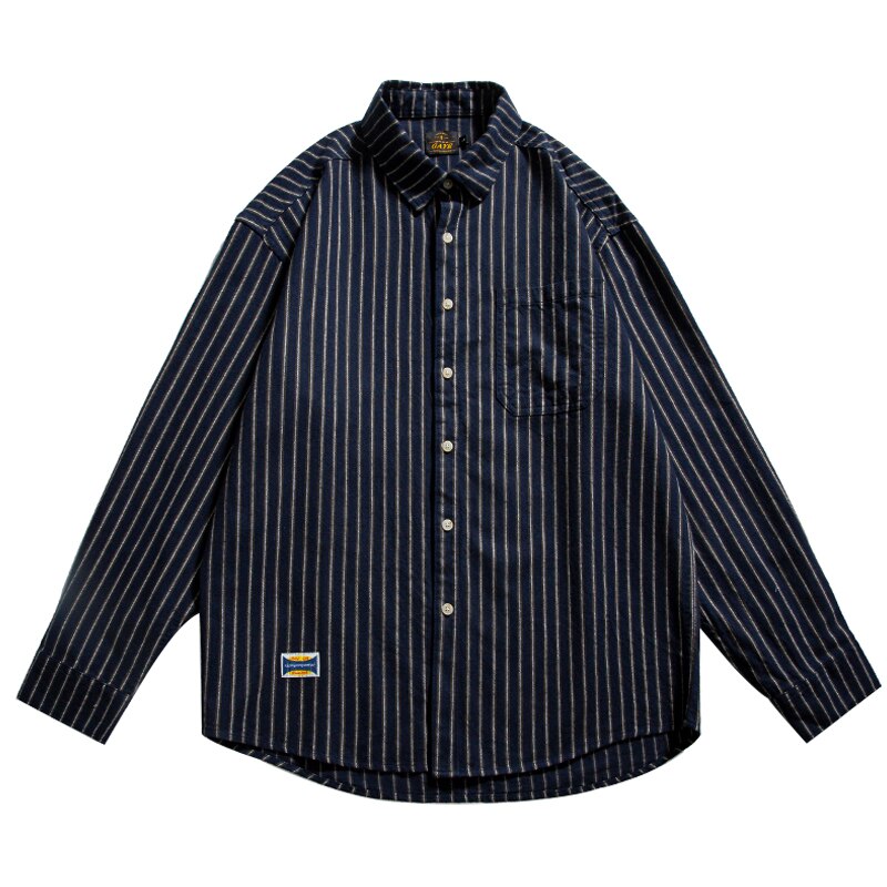 2022 Japanese Streetwear Striped Shirts Harajuku Casual Coat Men Clothing Classic Long Sleeve Male Shirt