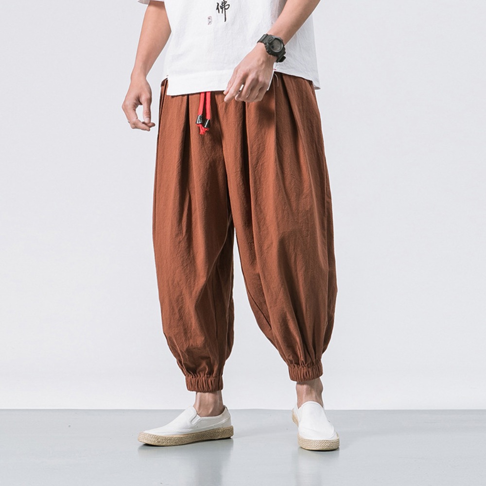 oversized heren harembroek losse Chinese stijl katoen en linnen joggingbroek joggers casual broek heren: L / Khaki
