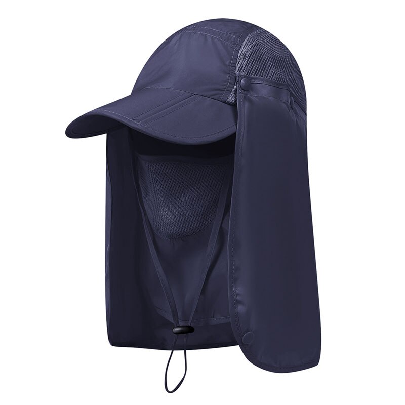 Gorros con solapa de nailon de secado rápido para exteriores, con correa para la barbilla, protección UV de 360 grados, mascarilla facial plegable empaquetable: ZQ