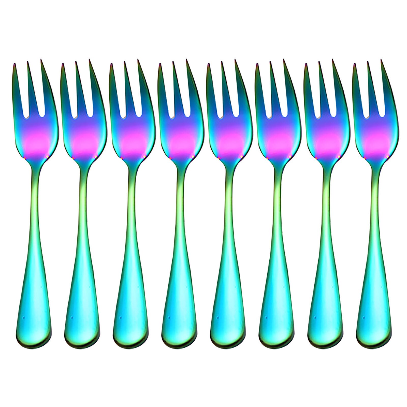 8pc Fruit Fork Stainless Steel Ice Cream Cake Forks Gold Colourful Tea Fork Dinnerware Set Party Restaurant Supplies Accessories: MULTI
