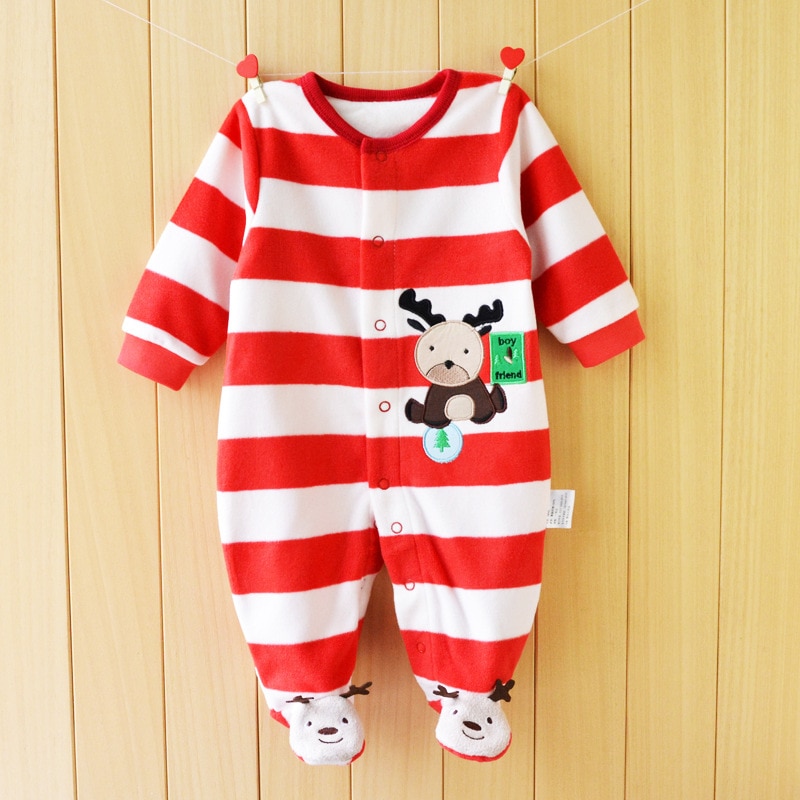 Christmas Baby Rompers Cartoon polar fleece baby clothes Winter Girls Boys Warm Animal Foots Overalls Newborn Infant Jumpsuit