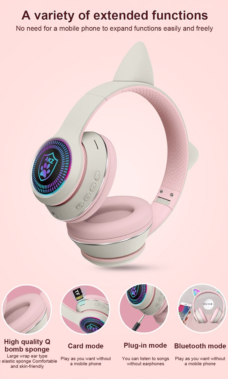 RGB Cat Ear Gaming Earphone Bluetooth 5.0 Wireless Headphone Headset 3.5mm Plug For Gamer Smartphone Mobile Phone