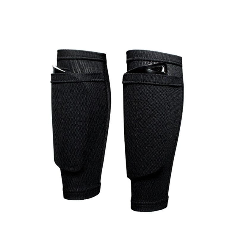 2 uds. De fútbol espinilleras de protección transpirable de seguridad Leggings de fútbol de protección calcetines de rodilla insertos ligero Protector de soporte de pierna: 1 pair socks Black