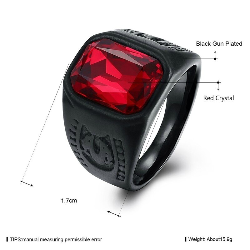 Anillo de boda gótico Punk para hombre y mujer, sortija de boda con piedra roja, cristal negro, para ,
