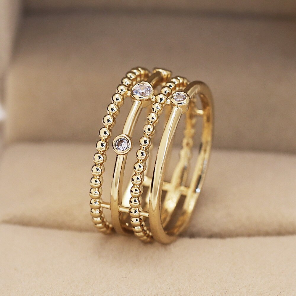 Huitan Charms Simple Women Ring With Bead Shaped Daily Wearable Accessory Ring For Office Lady Luxury Gold Color CZ Setting