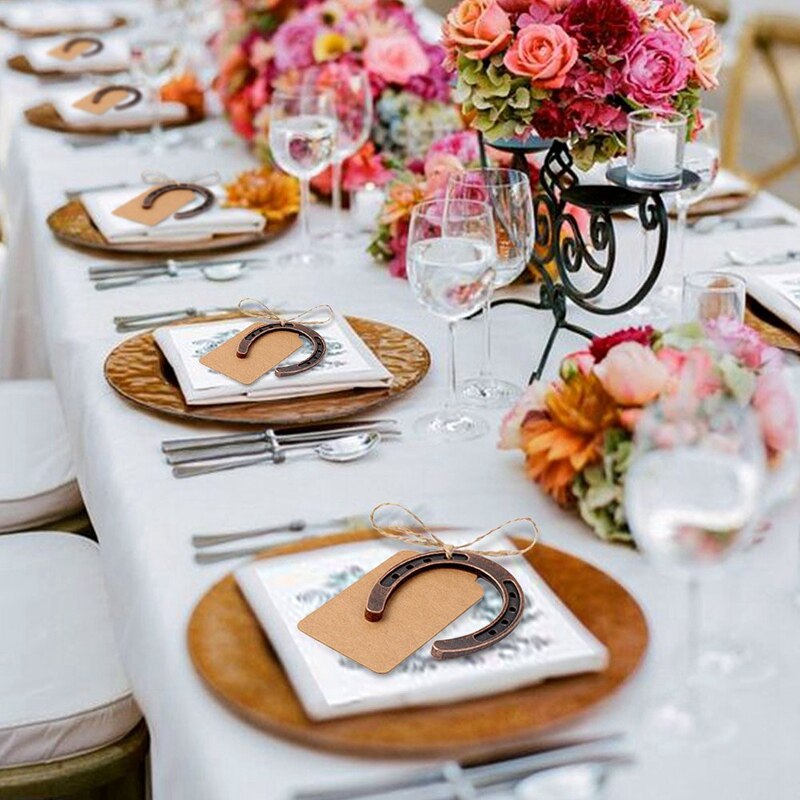 10 pçs boa sorte horseshoe favores do casamento com kraft tags rústico ferradura presentes para decorações de festa de casamento do vintage