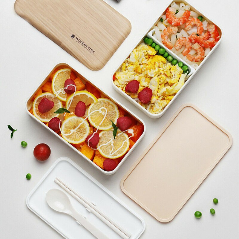 Boîte à Lunch à micro-ondes Durable | Boîte à Bento en bois japonais créative multifonctionnelle conteneur à 2 couches stockage cuisine Portable