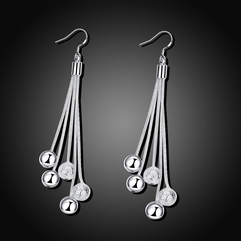 De lujo de plata 925 exfoliante de borla larga, Pendientes para las mujeres declaración joyas de Pendientes de boda Pendientes de botón Pendientes