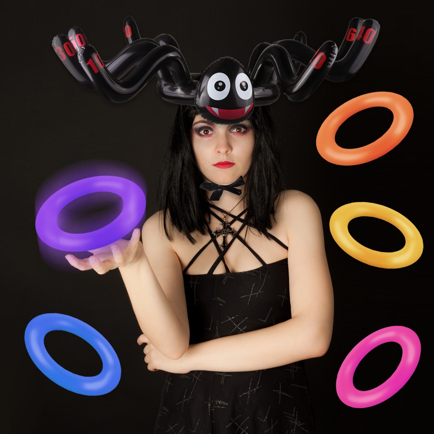 Besegad Halloween Gioco di Lancio kit Gonfiabile ragno Cappello Anello lanciare impostato con Sacchi di fagioli Lancio Gioco impostato per la Festa di Halloween forniture