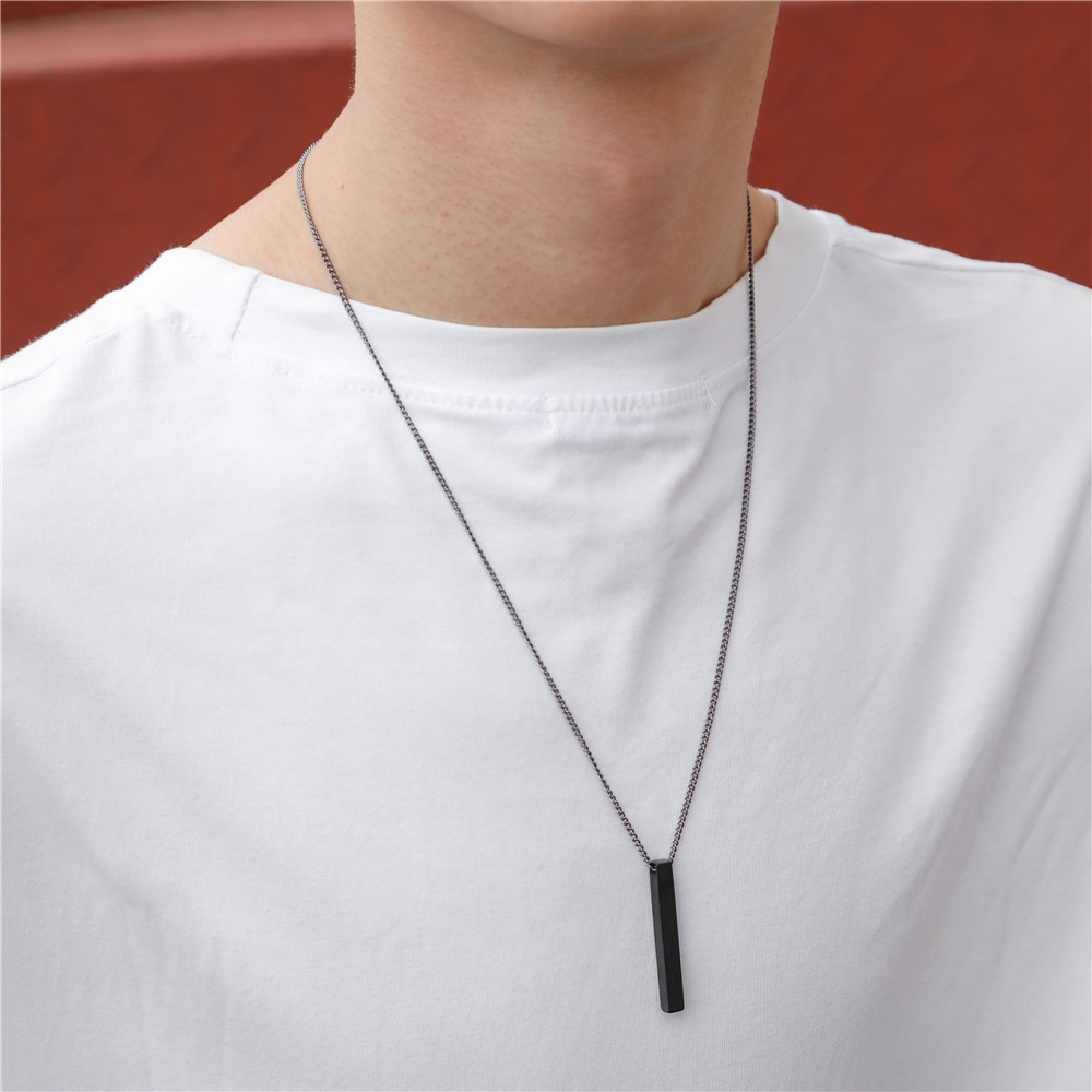 Classic rectangular pendant necklace for men, stainless steel, black color, cuban chain necklace for men, jewelry 2022: 2-55cm