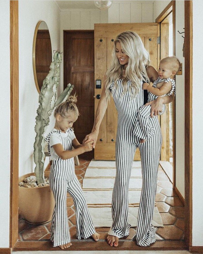 Combinaison pantalon rayé pour bébé fille, salopette, barboteuse, tenue pour bébé, enfant en bas âge, fille, bretelles à rayures, longues et amples