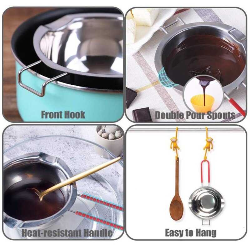 Stainless Steel Double Boiler, Heat-Resistant Handle for Chocolate, Butter, Cheese, Caramel and Candy-Steel Melting Pot
