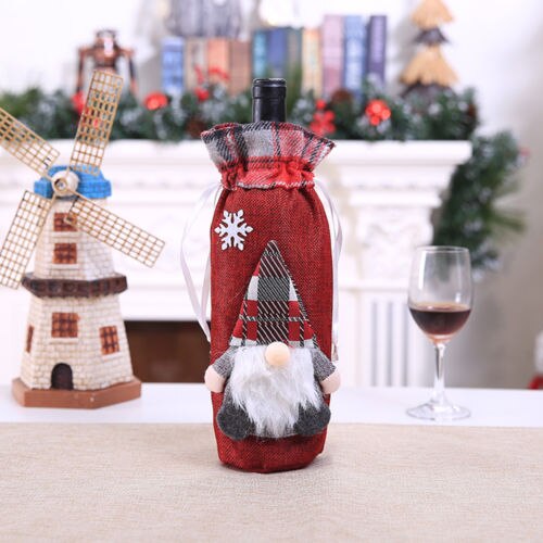 Jul vinflaske sag dække santa snemand fest ornament bord xmas dekoration: C2