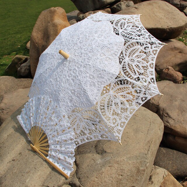 14 kleur keuze Nobele Elegante Paleis Stijl Lange Arm Bruids Paraplu/Borduren Boerenbont Lace Parasol kant Paraplu: WHITE