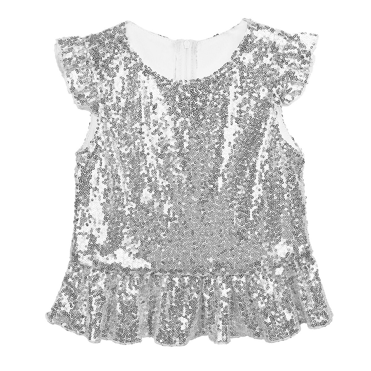 Hauts en prune pour filles, Costume sirène, avec paillettes scintillantes à manches courtes, hauts de fête d'anniversaire carnaval, Costume de Jazz et de danse: Silver / 10